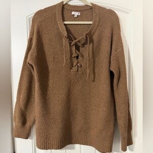 Oversized Cozy Brown Lace-Up Sweater